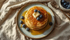 Keto Almond Flour Pancakes Fluffy keto almond flour pancakes stacked high and drizzled with syrup, the perfect easy low-carb breakfast