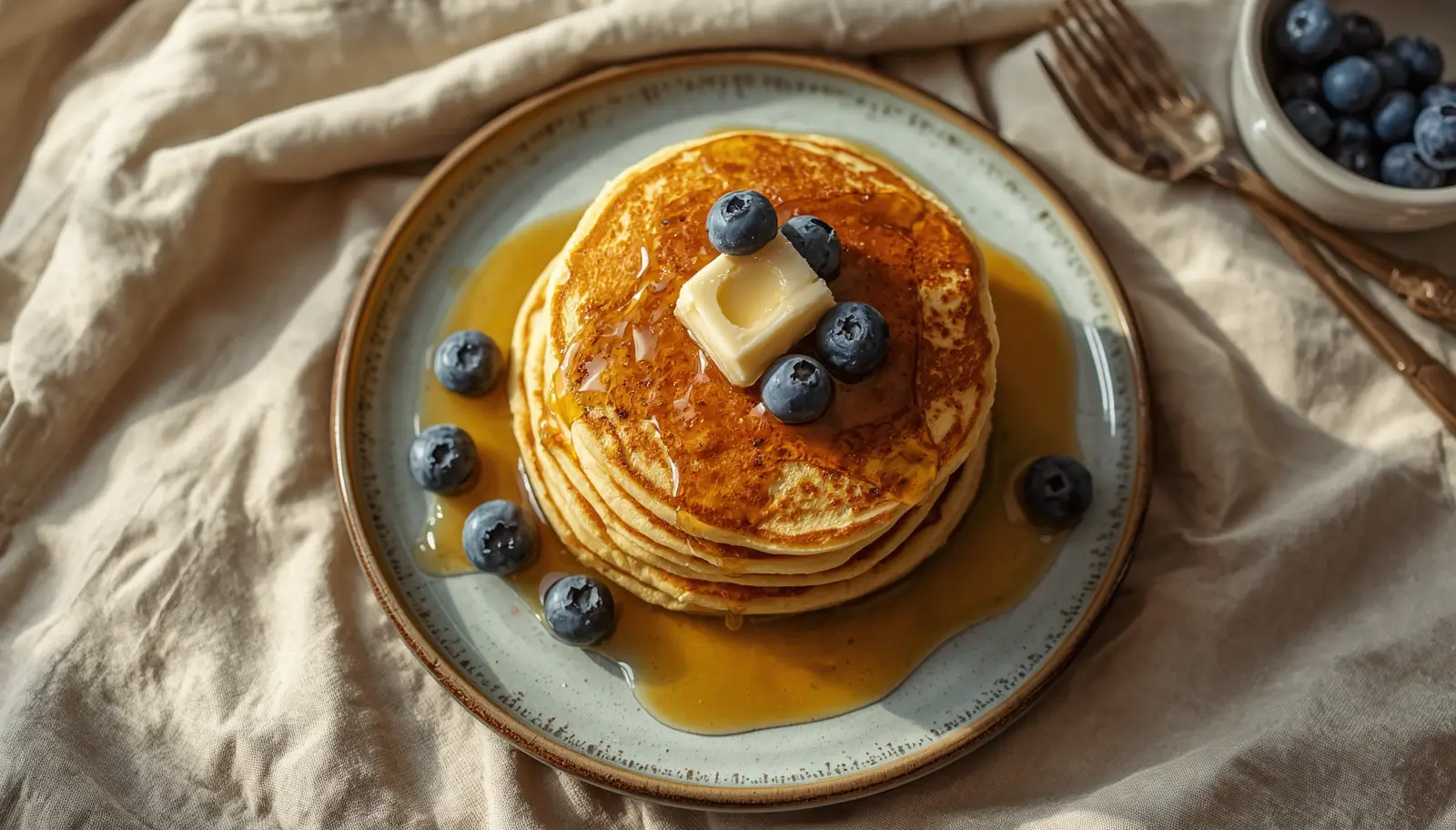 Keto Almond Flour Pancakes 1 Fluffy keto almond flour pancakes stacked high and drizzled with syrup, the perfect easy low-carb breakfast