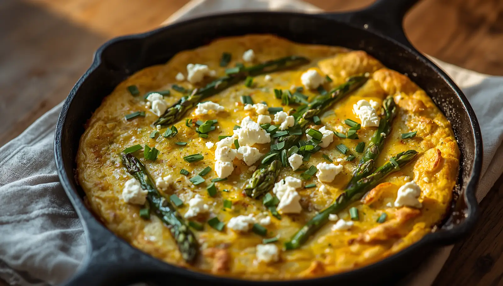 Keto Frittata with Asparagus 1 Keto frittata with asparagus served in a cast iron skillet