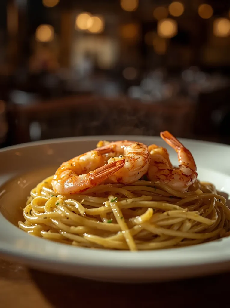 Garlic Butter Shrimp 3 Garlic butter shrimp served over linguine pasta