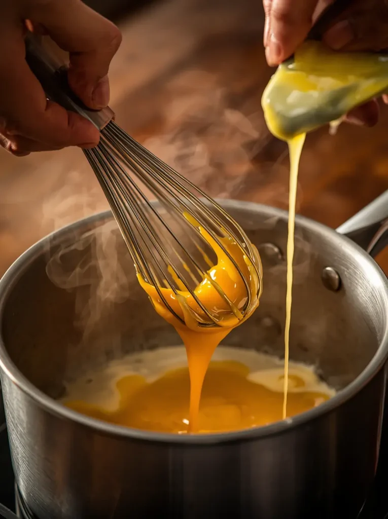 keto eggs benedict 2 Whisking keto hollandaise sauce over a double boiler for keto eggs benedict
