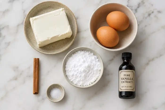Cream Cheese Pancakes 2 Ingredients for keto cream cheese pancakes including cream cheese, eggs, and erythritol
