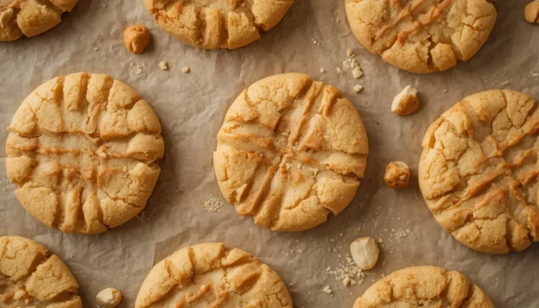 Keto peanut butter cookies with fork crosshatch marks on parchment paper