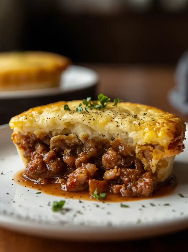 Keto Shepherd's Pie 4 A plated serving of keto shepherd's pie recipe with cauliflower mash showing the golden crust and savory filling