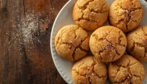 Keto snickerdoodles on a white plate dusted with cinnamon sugar