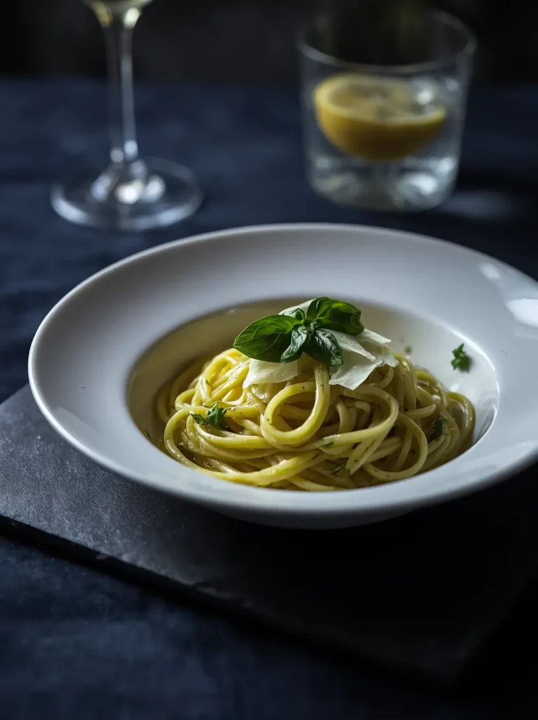 Zucchini Noodles 4 Plated keto zucchini noodles with Parmesan and fresh basil on a white pasta bowl, healthy low carb dinner idea