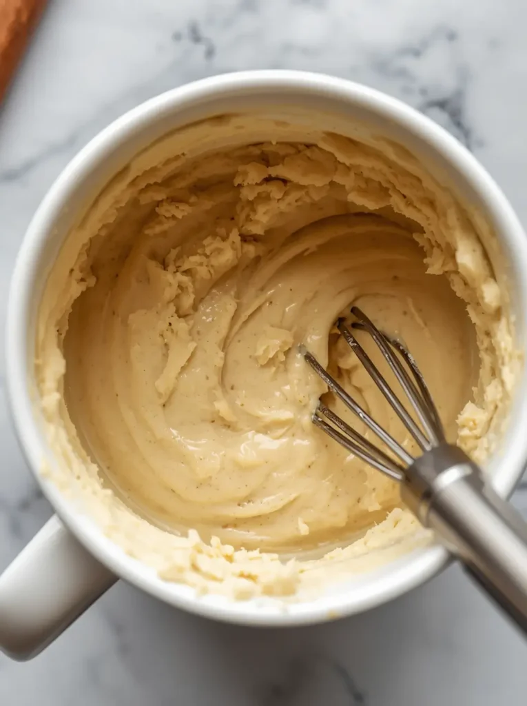 Keto bread batter in a mug ready to microwave for 90 second keto bread