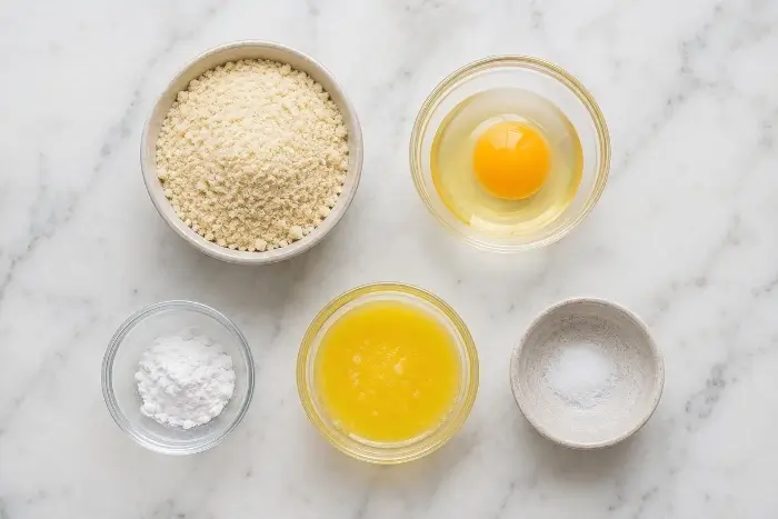 Ingredients for 90 second keto bread recipe including almond flour, egg, and butter