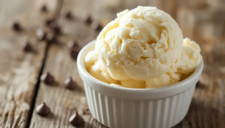 Creamy cottage cheese ice cream scooped into a bowl