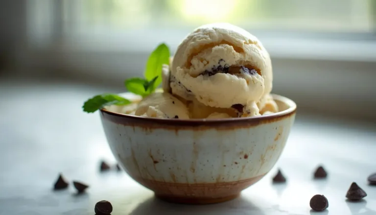 Creamy keto ice cream scooped into a bowl, a rich low-carb dessert
