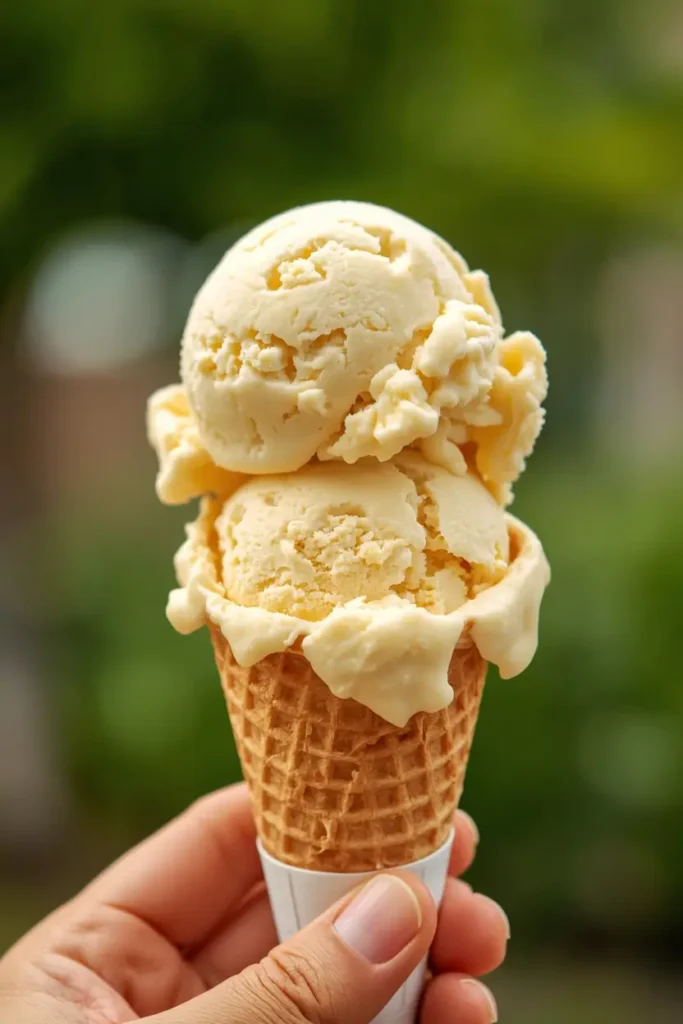 Keto ice cream served in a waffle cone as a low-carb summer treat