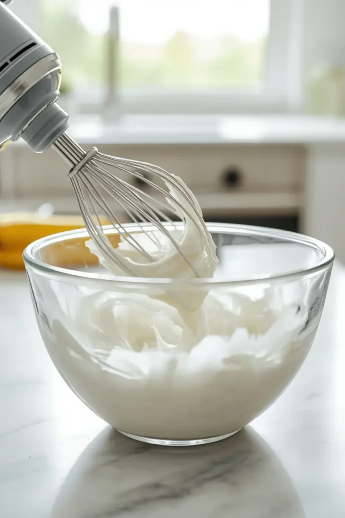 Whipping heavy cream to soft peaks for keto ice cream base