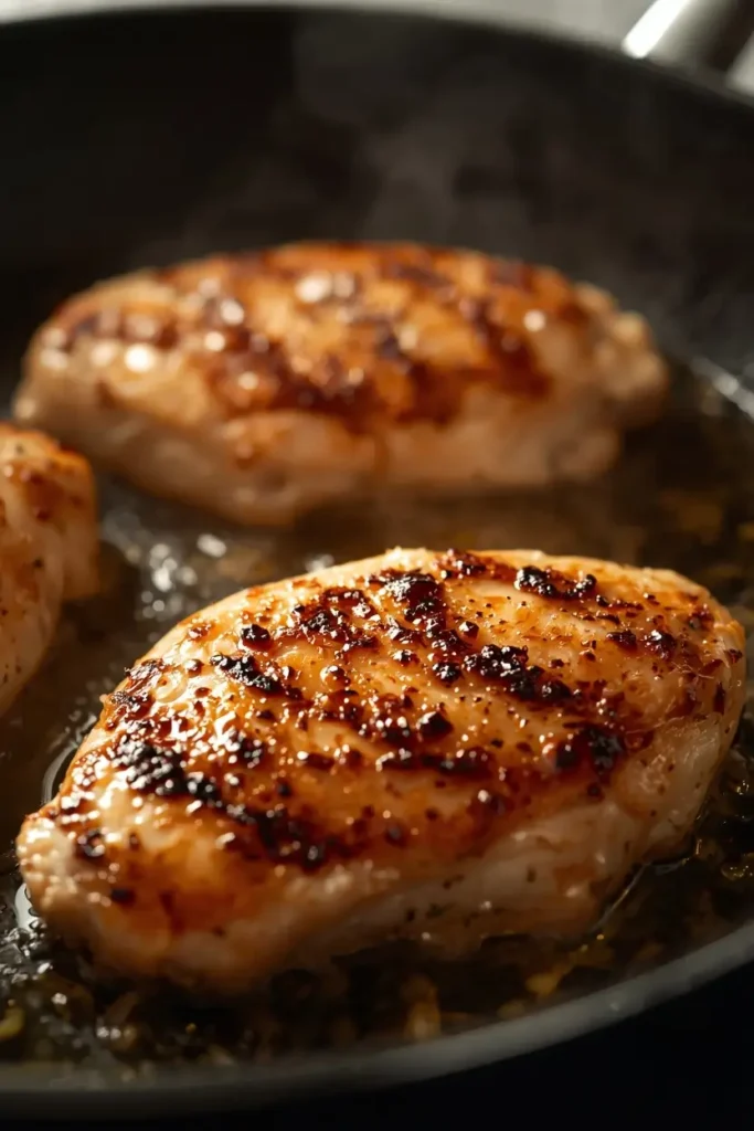 Creamy Tuscan Chicken 3 Chicken breast searing golden brown for creamy garlic tuscan chicken recipe