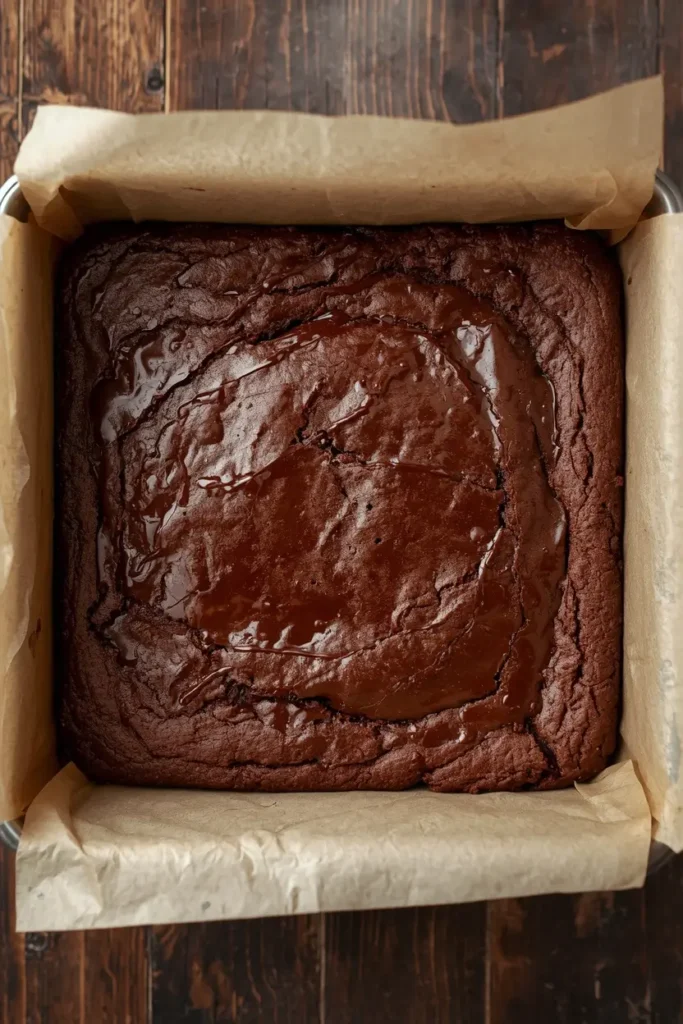 Protein Brownie 4 Freshly baked protein brownie squares cooling in the pan