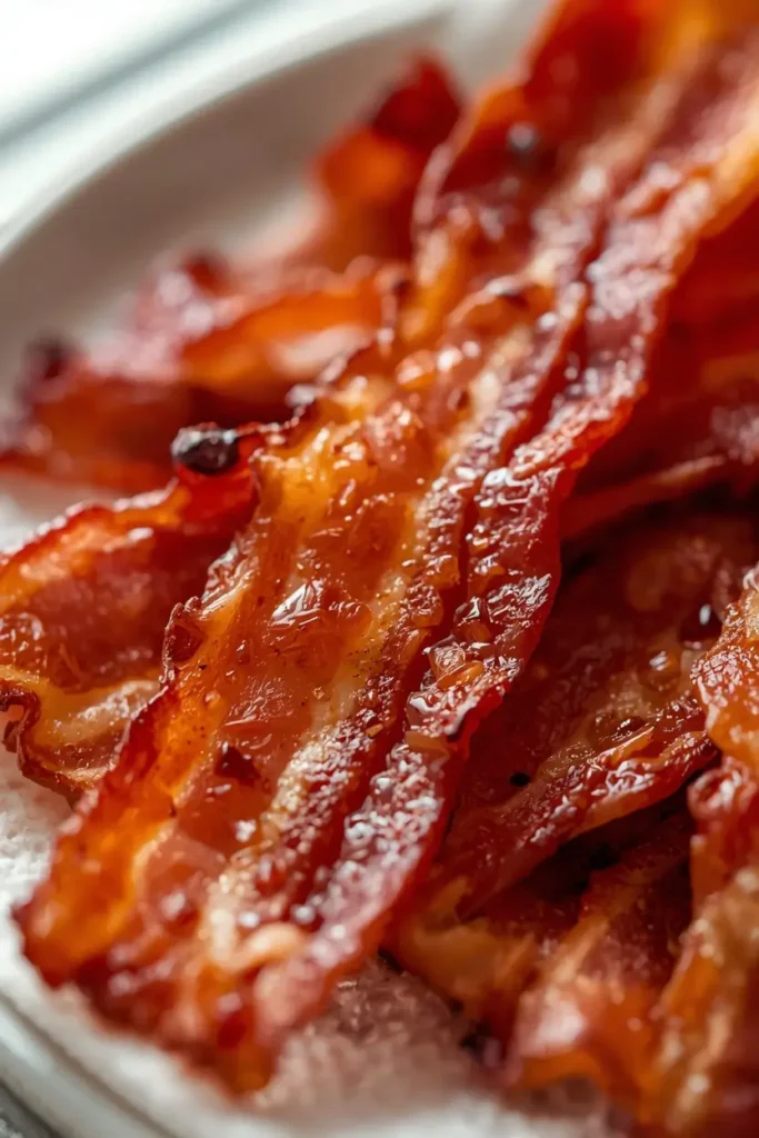 Crispy Bacon in the Oven 3 Close-up texture of crispy bacon showing golden crunchy edges