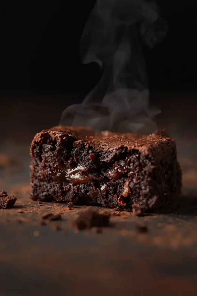 Keto Brownies 4 Close up of a fudgy keto brownie showing a moist chocolate interior