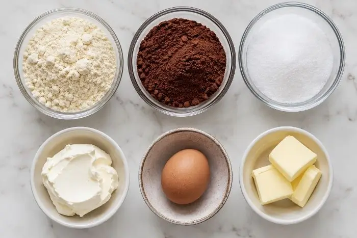 Healthy Oreos 2 Ingredients for healthy oreo and keto brownies recipes on a marble countertop