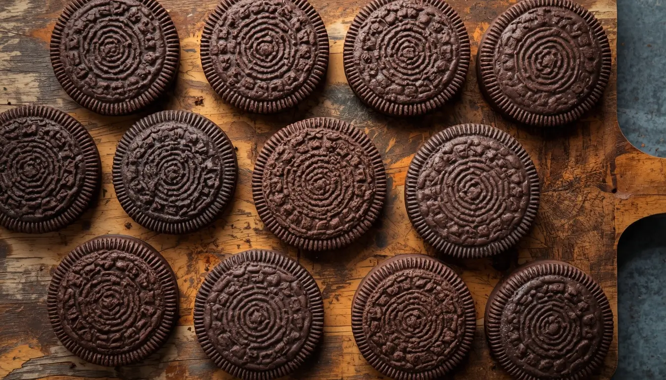 Healthy oreos and keto brownies arranged on a wooden board