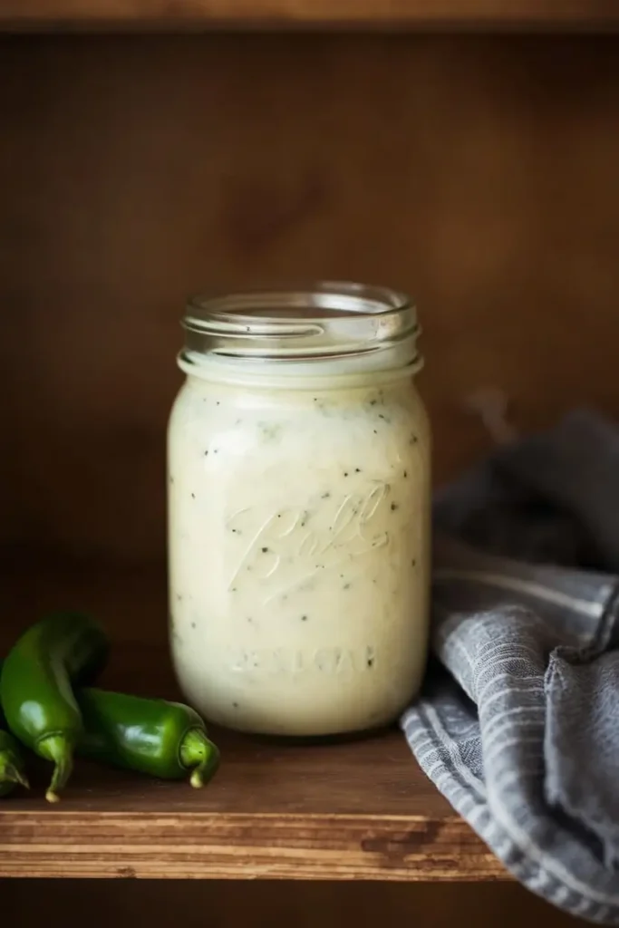 Jalapeno Ranch Dressing 4 Jar of homemade jalapeno ranch dressing ready for storage in the refrigerator
