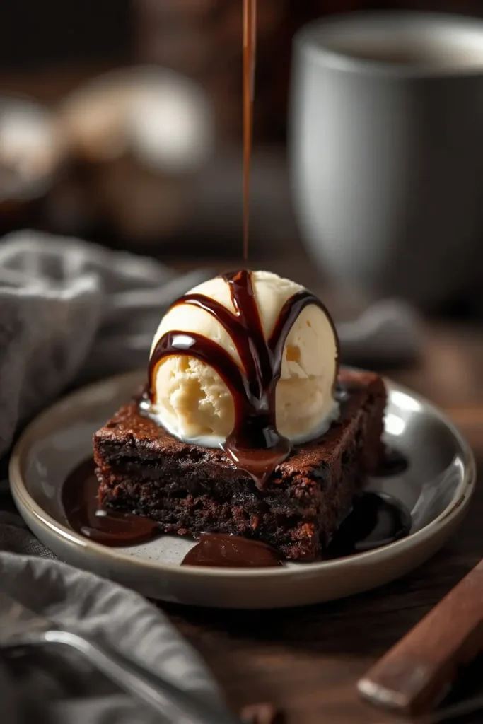 Keto Brownies 5 Keto brownies served warm with a scoop of keto ice cream on top