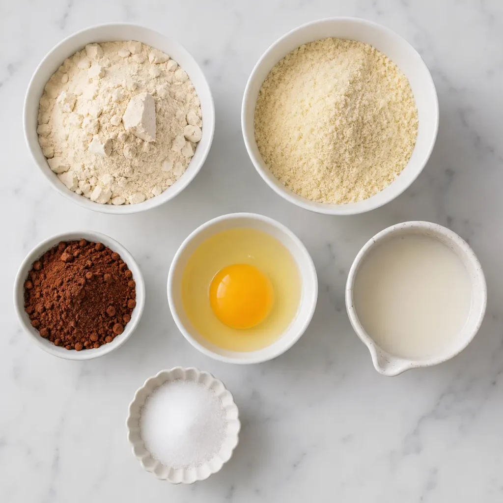 Protein Mug Cake 2 Ingredients needed for a keto protein mug cake recipe including protein powder and almond flour