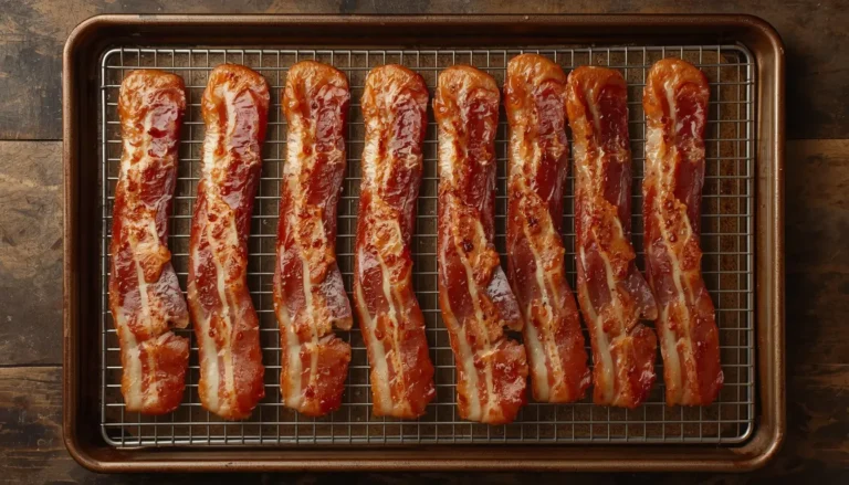 Crispy turkey bacon in the oven cooling on a wire rack