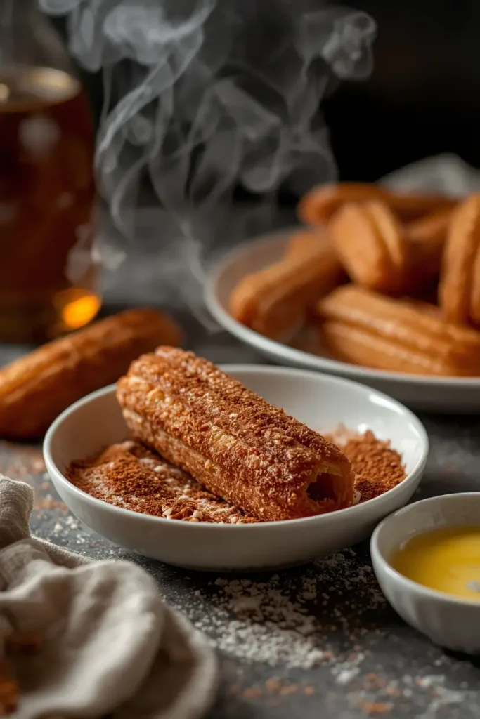 keto pumpkin churros 4 Rolling warm keto pumpkin churros in cinnamon sweetener coating