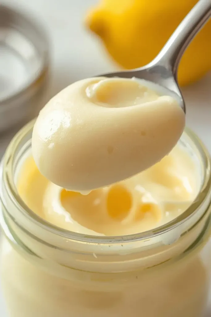 Lemon Mousse 3 Close-up of a spoonful of creamy keto lemon mousse showing its light, airy texture
