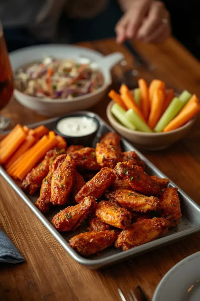 Crispy Air Fryer Chicken Wings 4 Crispy air fryer chicken wings served with keto slaw and veggie sticks for dinner