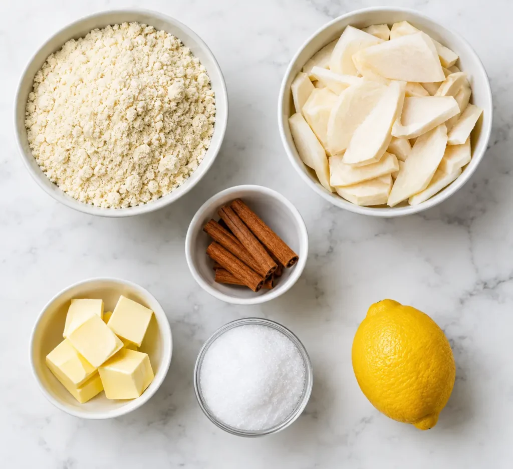 Keto Apple Pie 2 Ingredients for keto apple pie recipe including almond flour and jicama