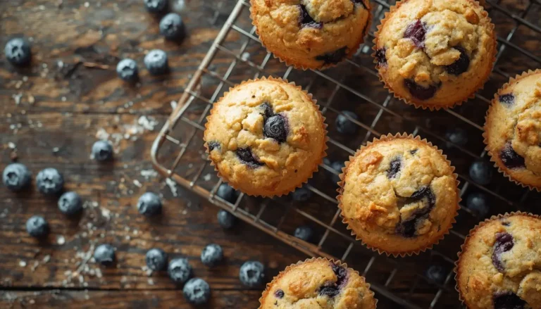 Batch of keto blueberry muffins cooling on a wire rack