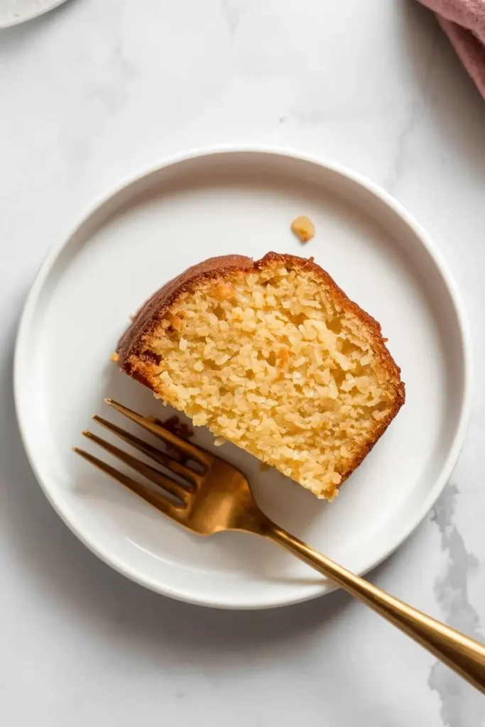 Keto Bundt Cake 4 Sliced keto bundt cake showing a moist, dense low-carb crumb