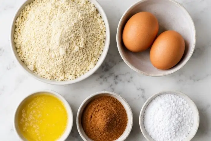 Keto Cinnamon Rolls 2 Almond flour, eggs, butter, cinnamon, and erythritol for keto cinnamon rolls