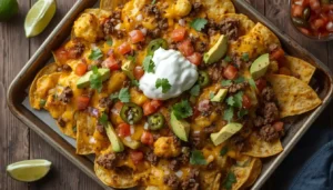 Cauliflower Nachos Easy low-carb cauliflower nachos recipe topped with melted cheese, beef, avocado and jalapeños