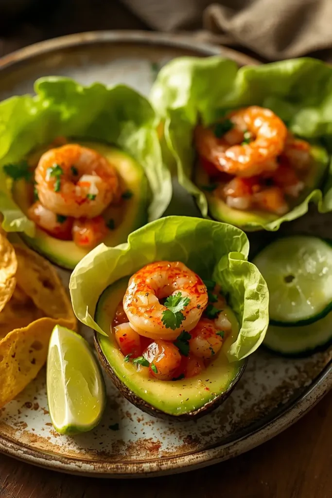 Ceviche Recipe 4 Low-carb ceviche recipe served in avocado halves and lettuce cups with cucumber slices