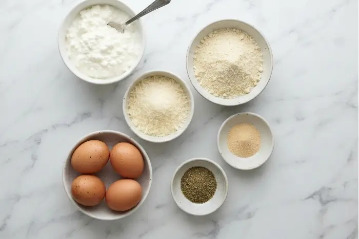 Cottage Cheese Wrap 2 Ingredients for a low-carb cottage cheese wrap laid out on a marble counter
