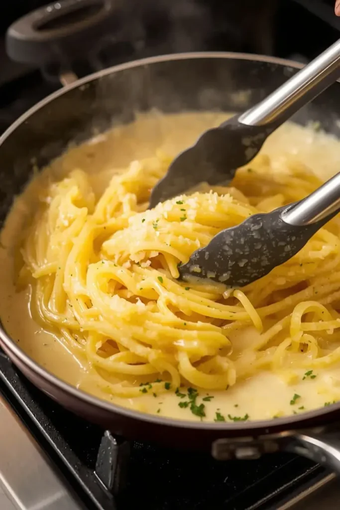 Spaghetti Squash Alfredo 4 Tossing squash strands in a creamy Parmesan skillet sauce for spaghetti squash alfredo